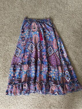 Chelsea & Theodore Blue, Pink and Purple Printed Maxi Skirt